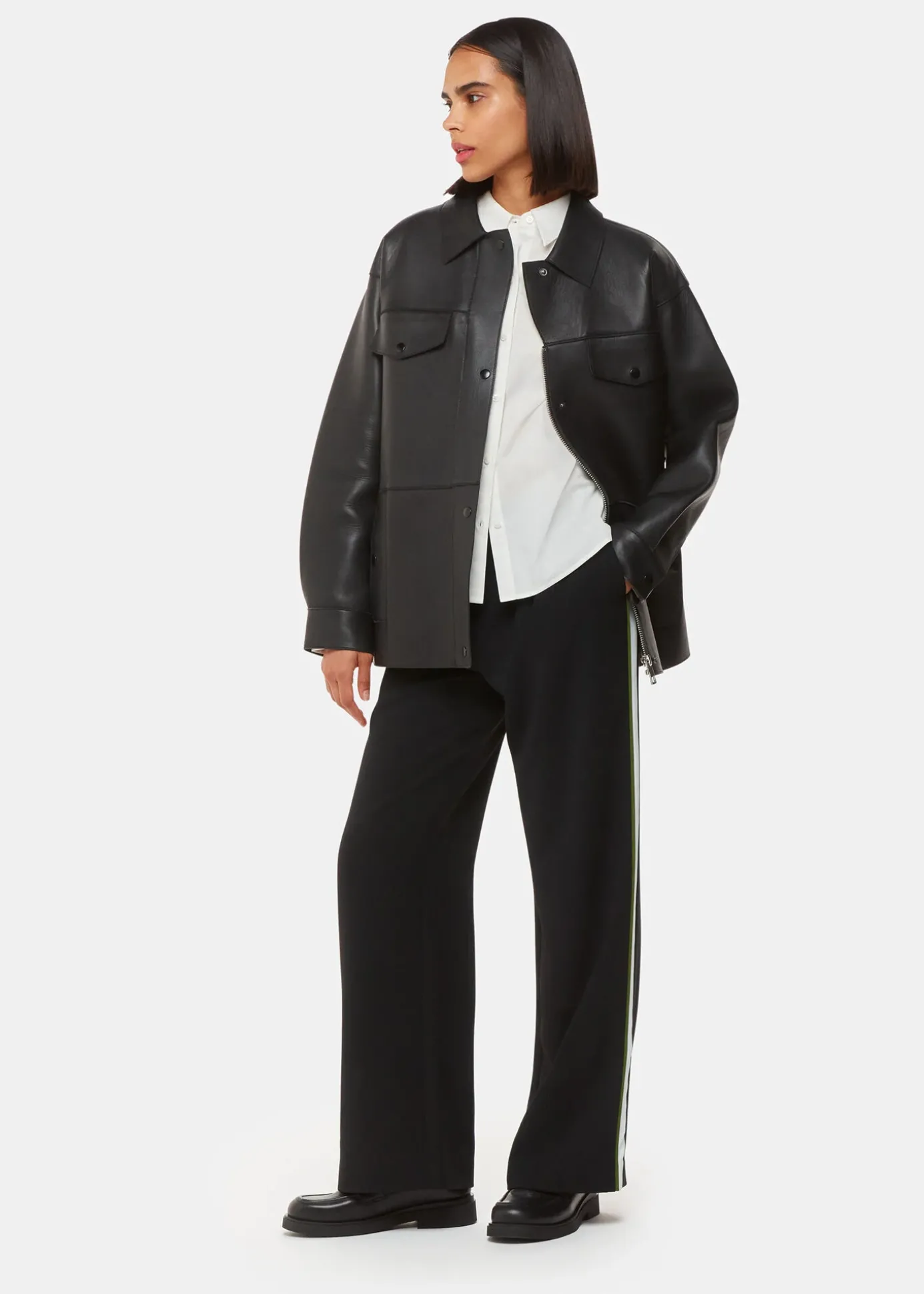 Black Crepe Side Stripe Trouser