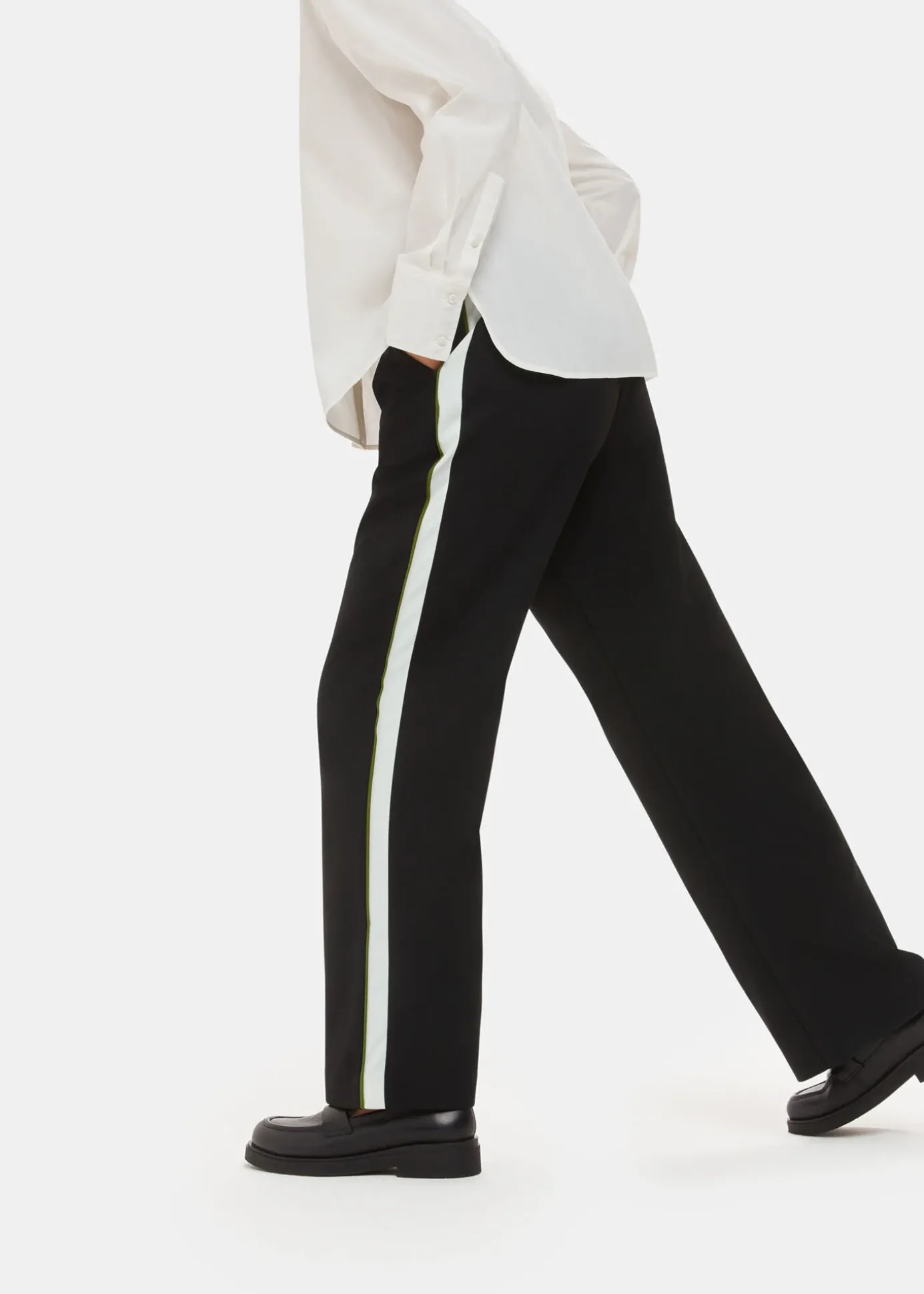 Black Crepe Side Stripe Trouser