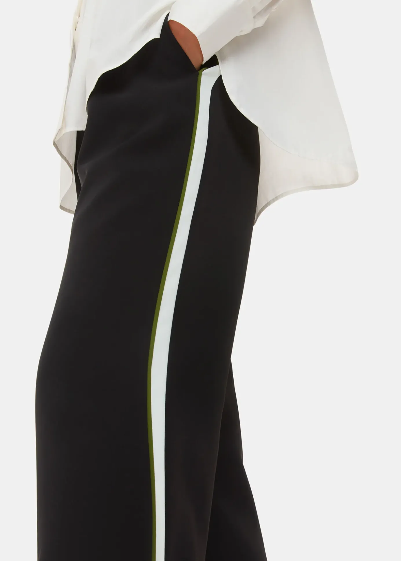 Black Crepe Side Stripe Trouser