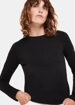 Black Crew Neck Pocket Top
