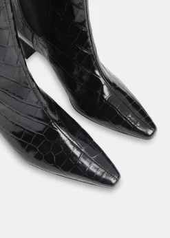 Black Darla Croc Heeled Boot