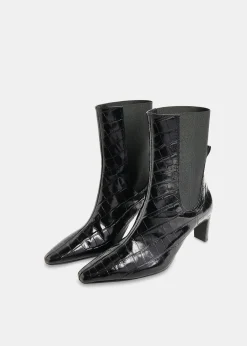 Black Darla Croc Heeled Boot