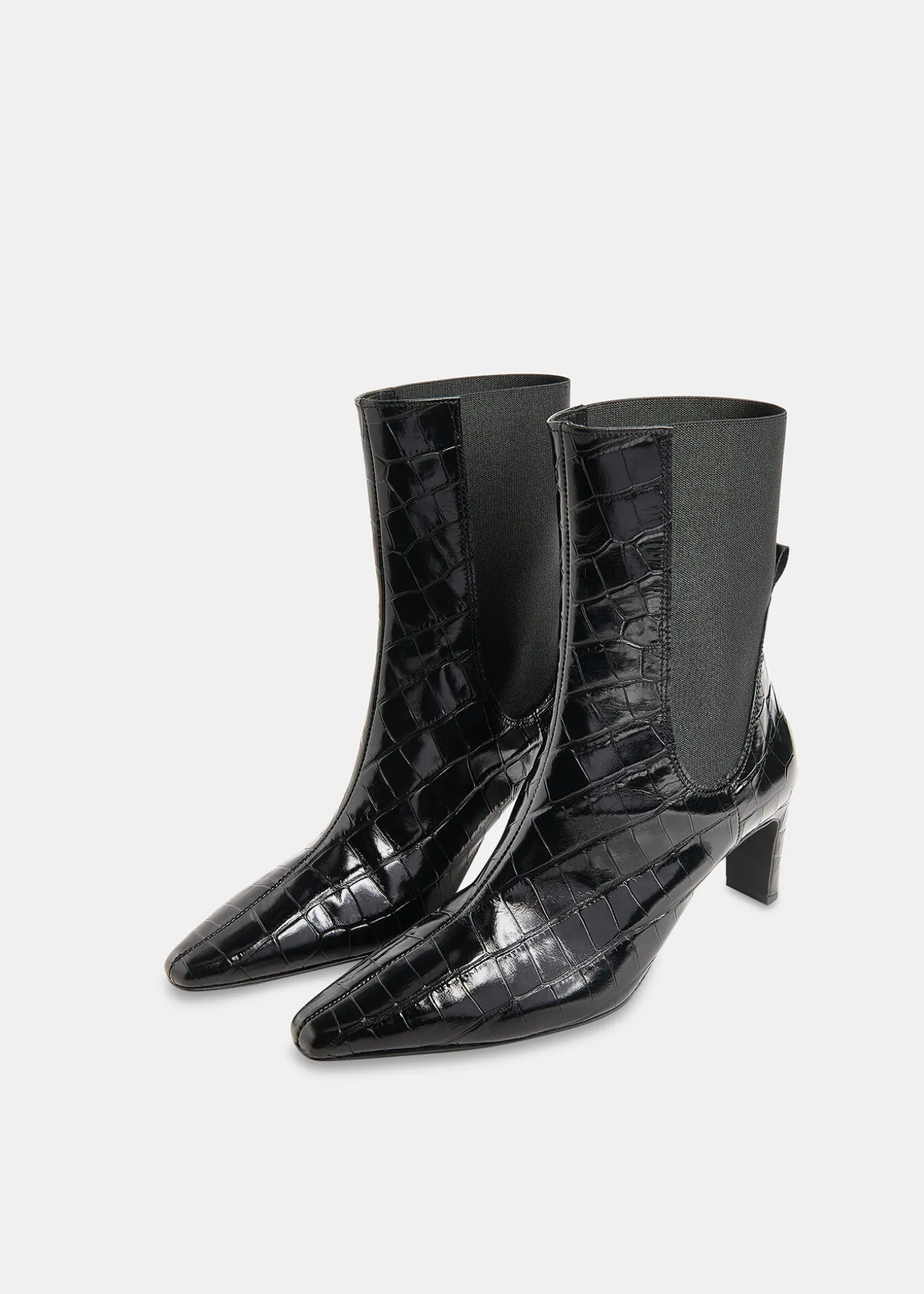 Black Darla Croc Heeled Boot