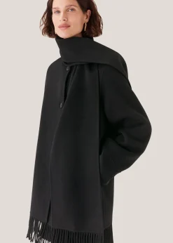 Black Double Face Wool Fringe Coat