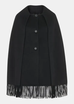 Black Double Face Wool Fringe Coat