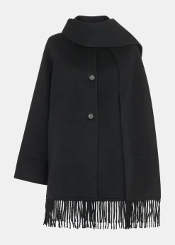 Black Double Face Wool Fringe Coat