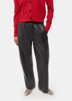 Black Elasticated  Leather Trouser