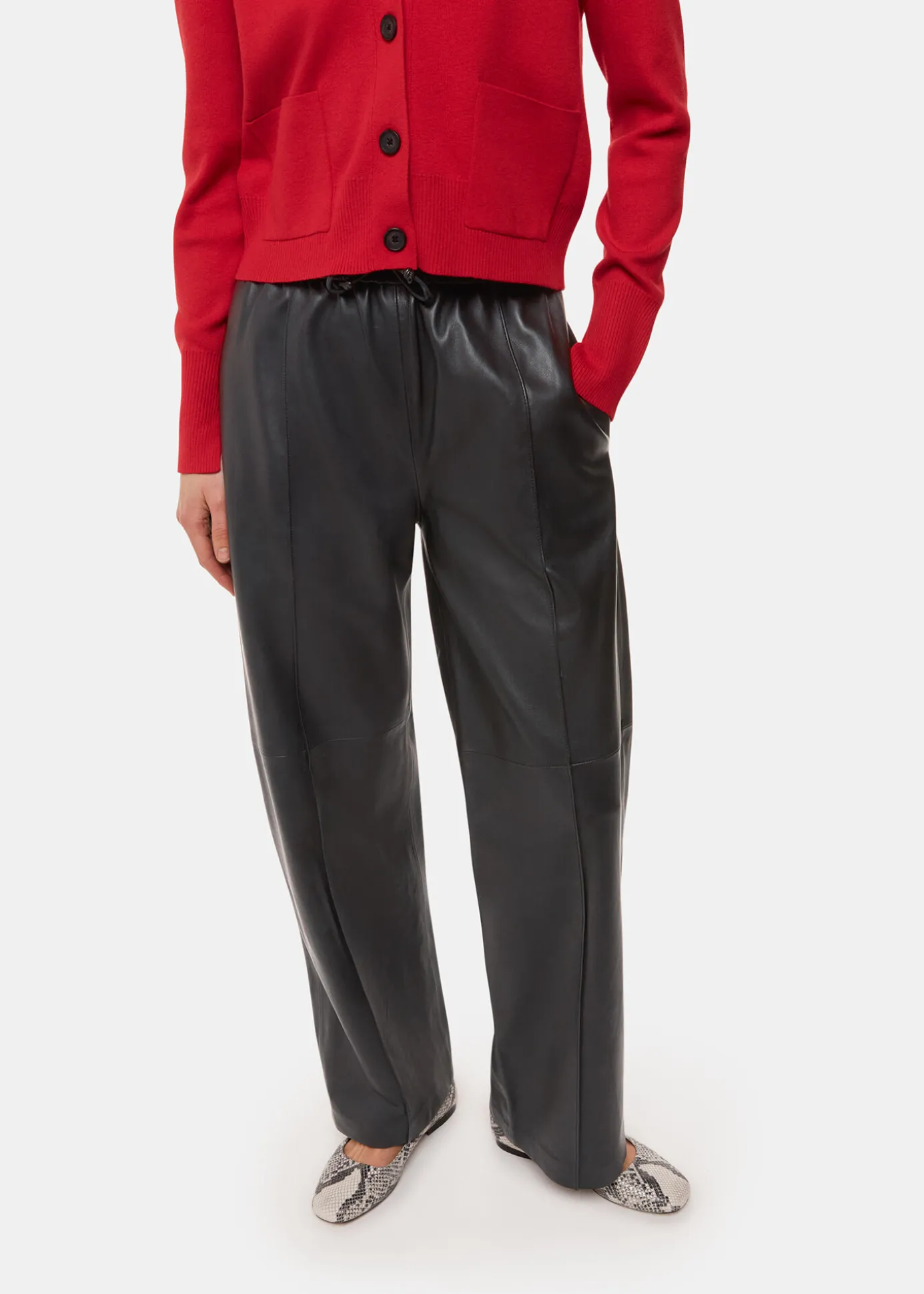 Black Elasticated Leather Trouser