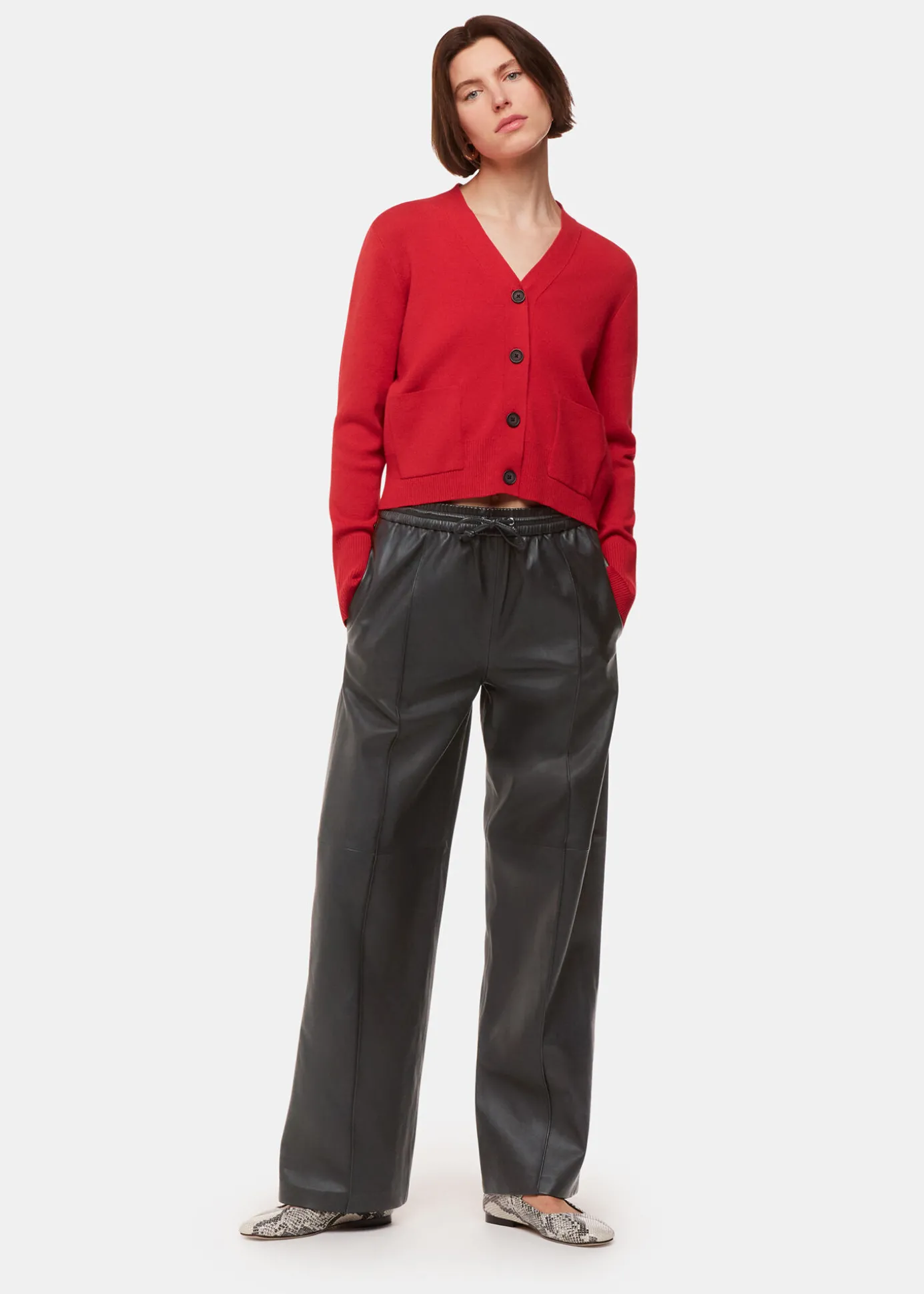 Black Elasticated Leather Trouser