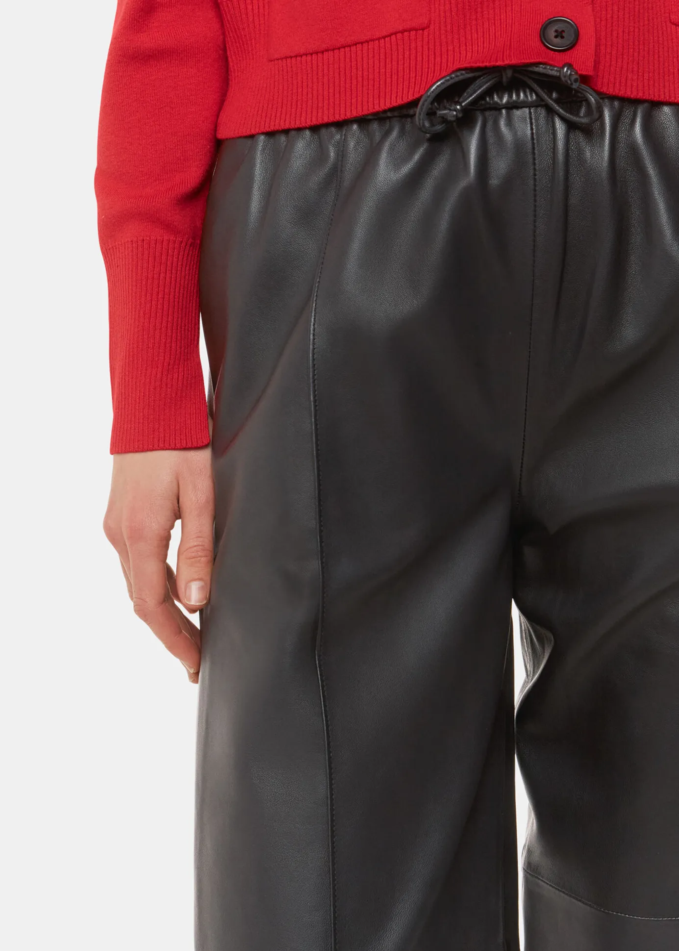 Black Elasticated Leather Trouser
