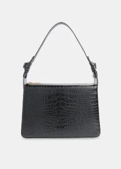 Black Erica Croc Shoulder Bag