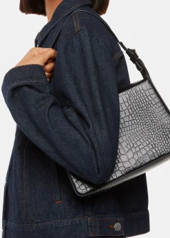 Black Erica Croc Shoulder Bag