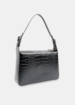 Black Erica Croc Shoulder Bag