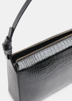 Black Erica Croc Shoulder Bag