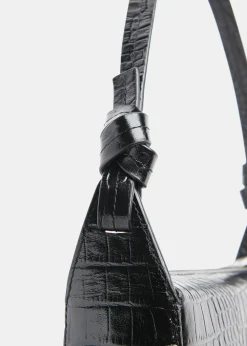 Black Erica Croc Shoulder Bag
