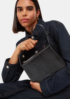 Black Erica Croc Shoulder Bag