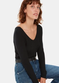 Black Essential Ribbed V Neck