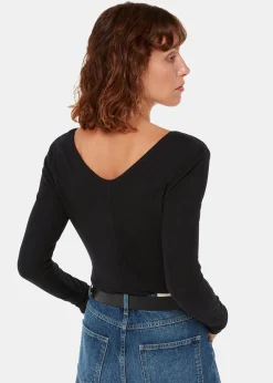 Black Essential Ribbed V Neck