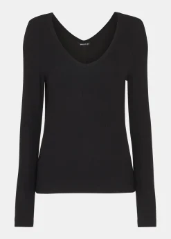 Black Essential Ribbed V Neck