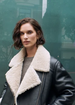Black Faux Fur Aviator
