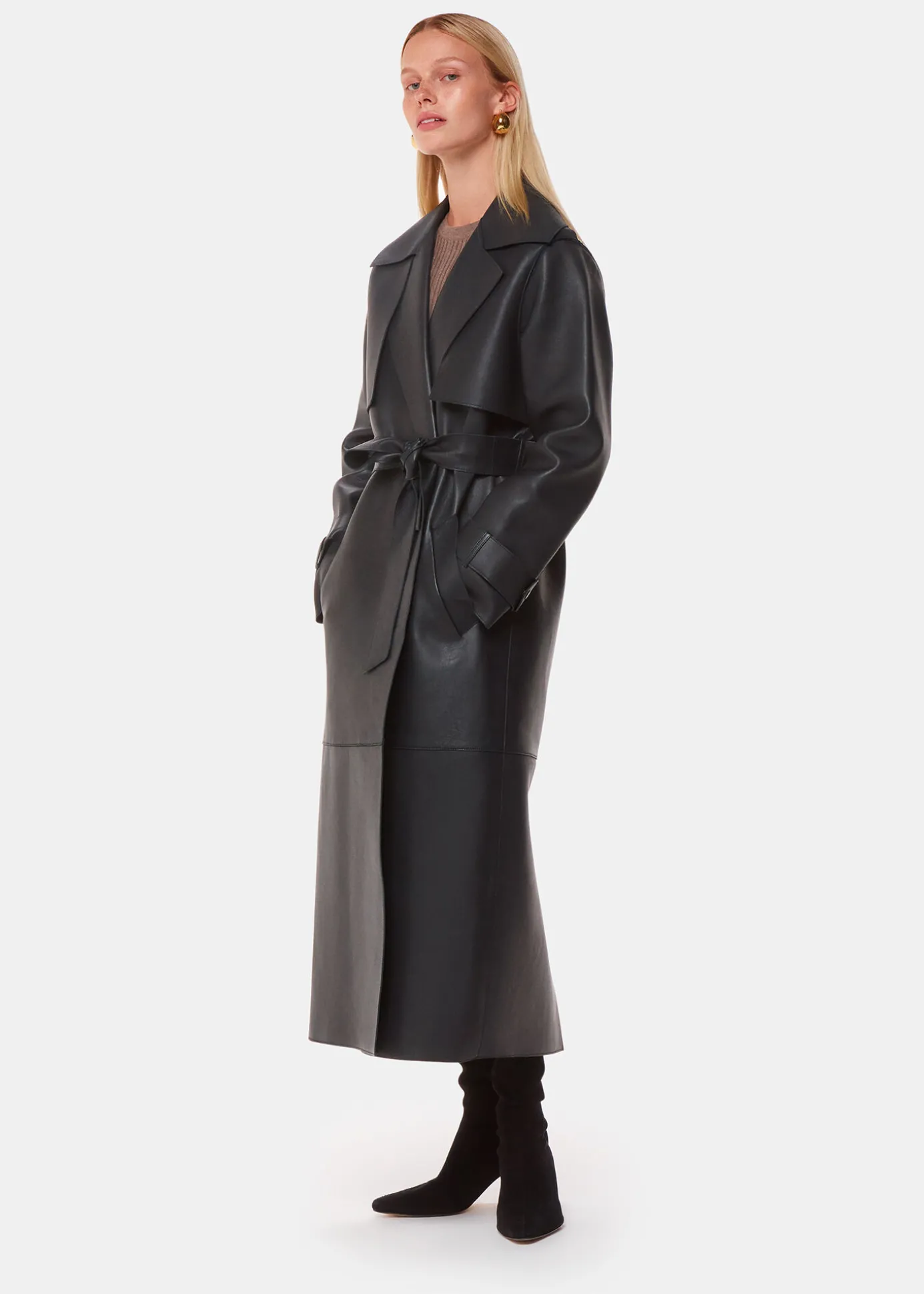 Black Faye Clean Bonded Trench Coat