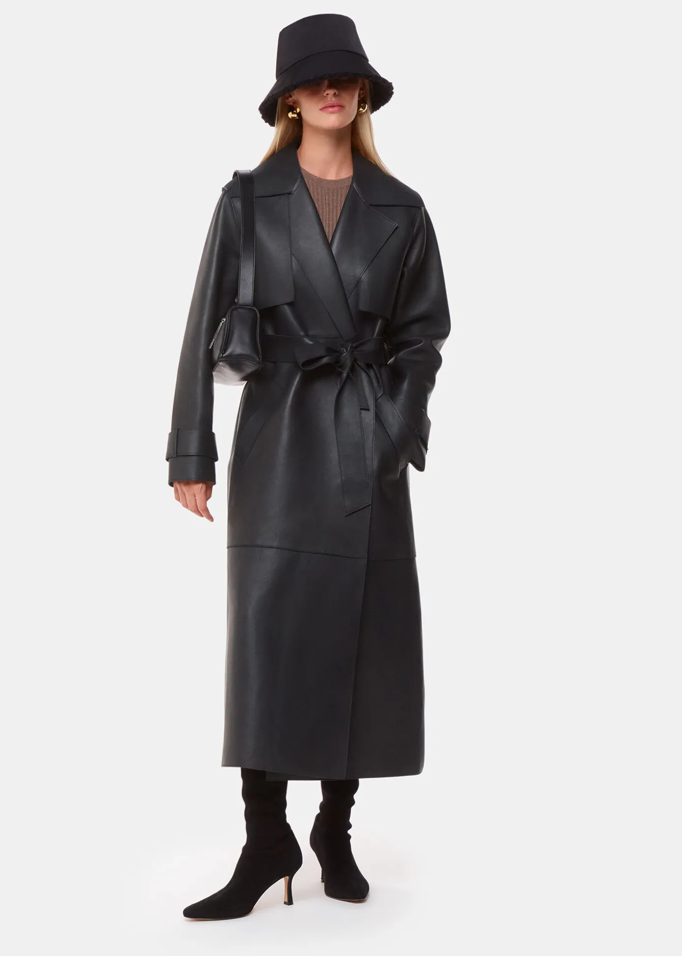 Black Faye Clean Bonded Trench Coat