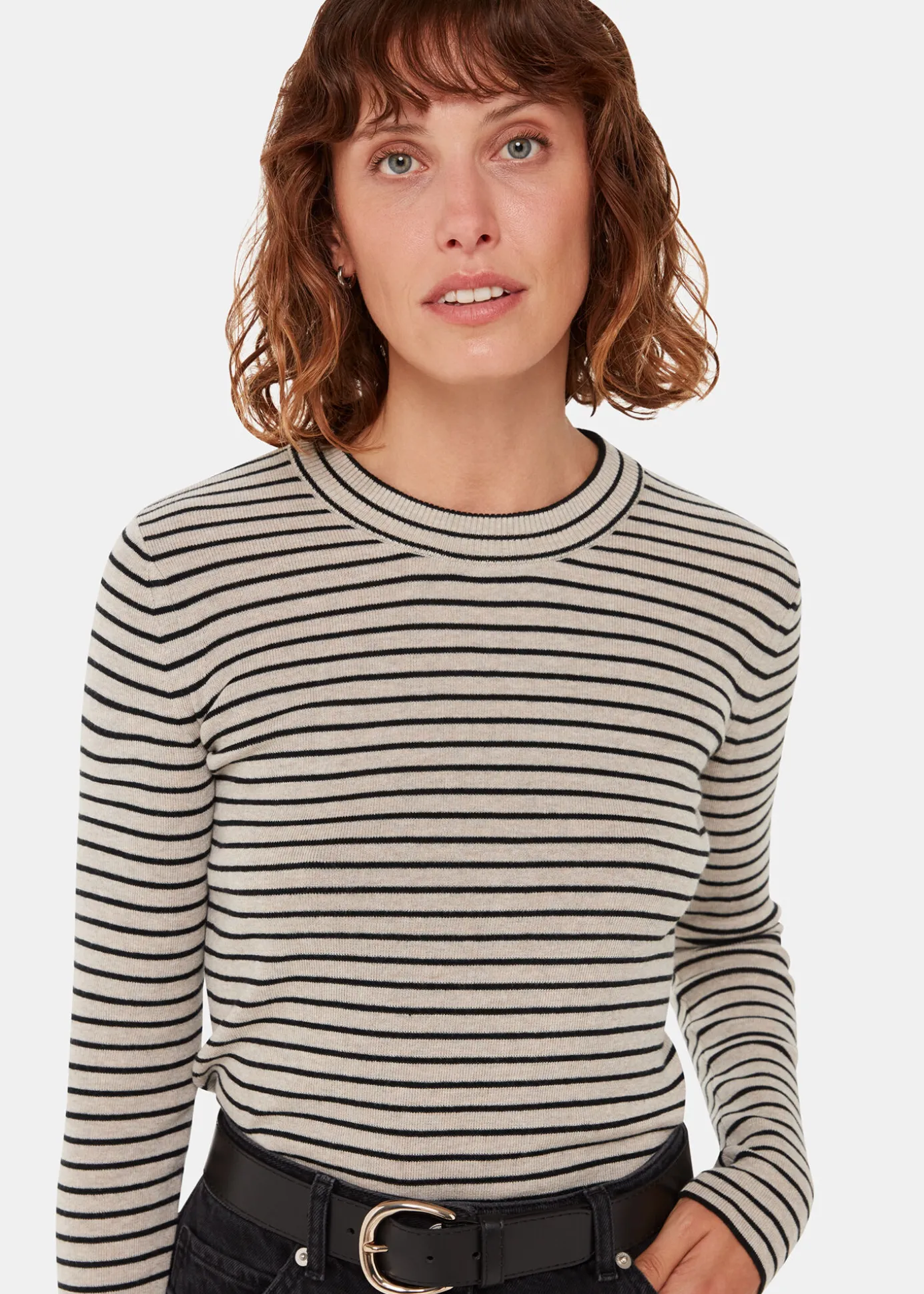 Black Fine Crew Stripe Knit