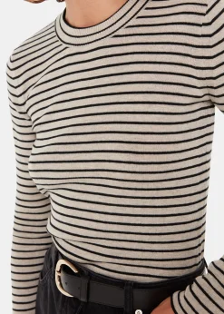 Black Fine Crew Stripe Knit