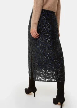 Black Floral Sequin Midi Skirt