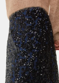 Black Floral Sequin Midi Skirt