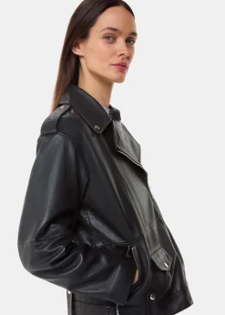Black Freja Leather Biker Jacket