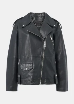 Black Freja Leather Biker Jacket