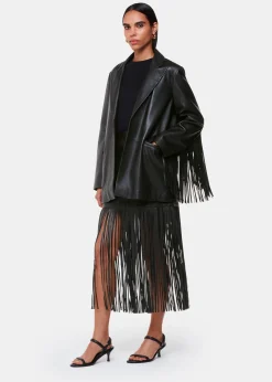 Black Gia Leather Fringed Jacket