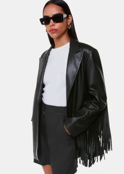 Black Gia Leather Fringed Jacket