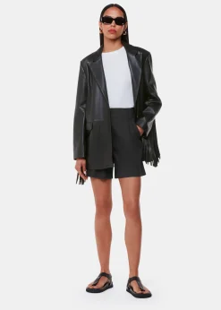 Black Gia Leather Fringed Jacket