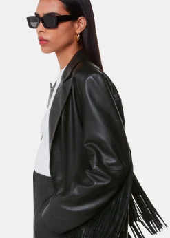 Black Gia Leather Fringed Jacket