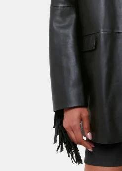 Black Gia Leather Fringed Jacket