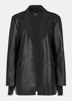 Black Gia Leather Fringed Jacket