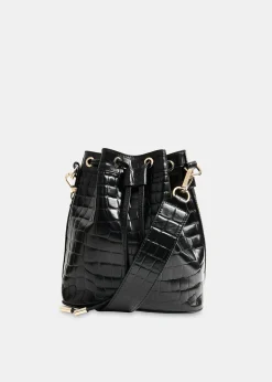 Black Giulia Croc Bucket Bag