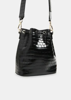 Black Giulia Croc Bucket Bag