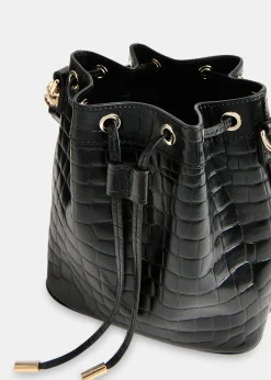 Black Giulia Croc Bucket Bag