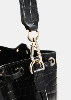 Black Giulia Croc Bucket Bag
