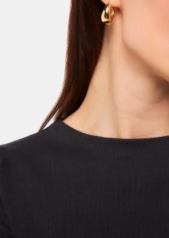 Black High Neck Long Sleeve Rib Top