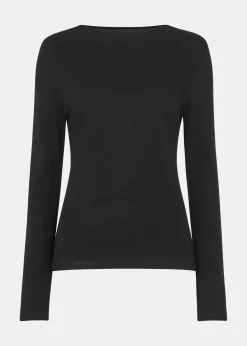 Black High Neck Long Sleeve Rib Top