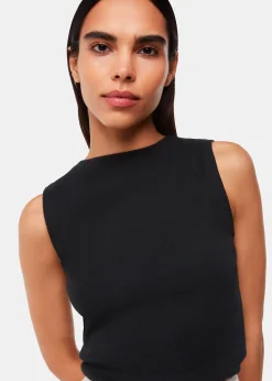 Black High Neck Rib Detail Tee