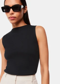 Black High Neck Rib Detail Tee