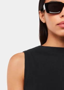 Black High Neck Rib Detail Tee