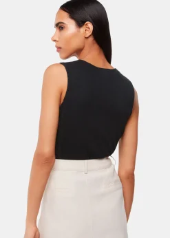 Black High Neck Rib Detail Tee
