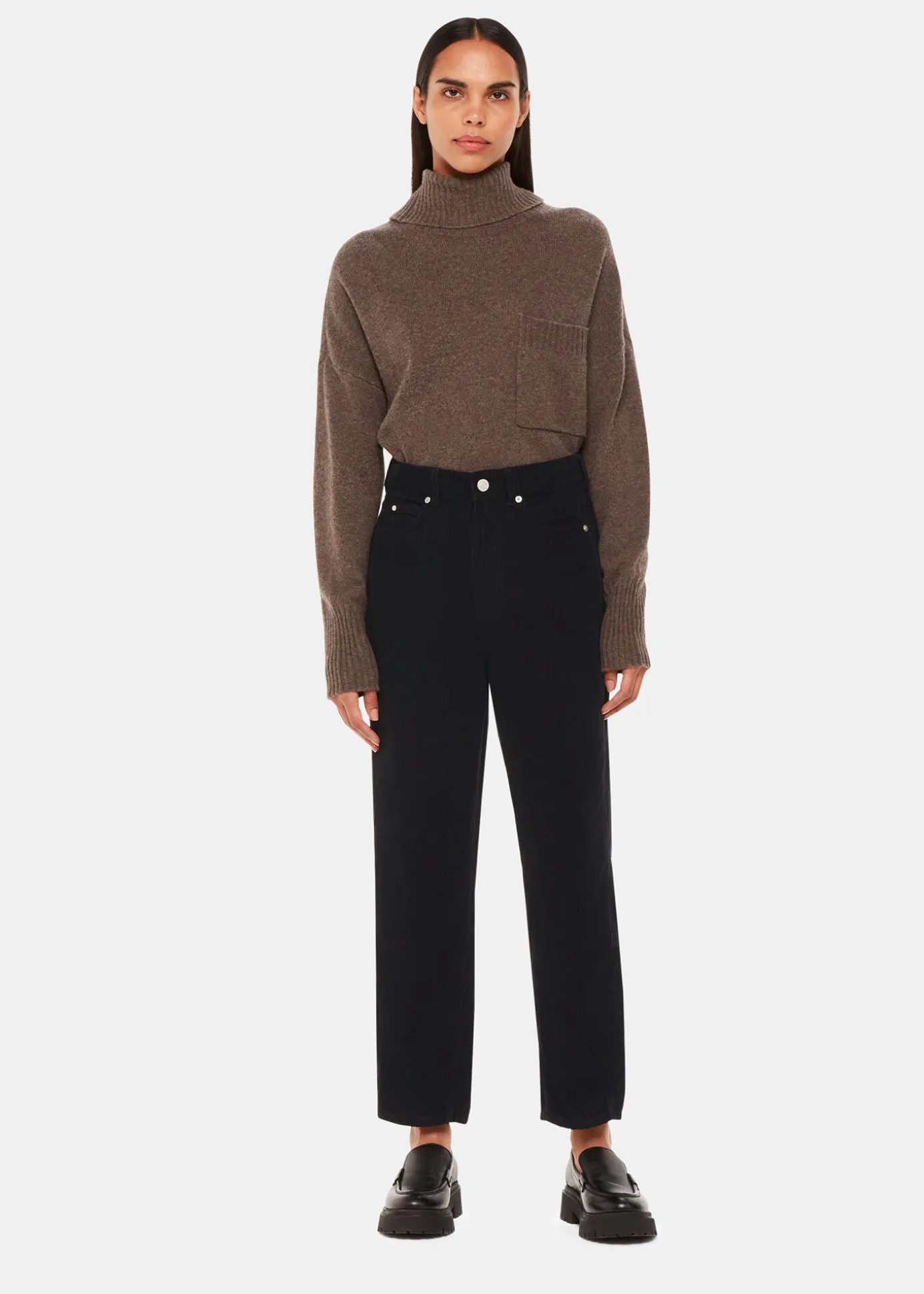 Black High Waist Cord Barrel Jean