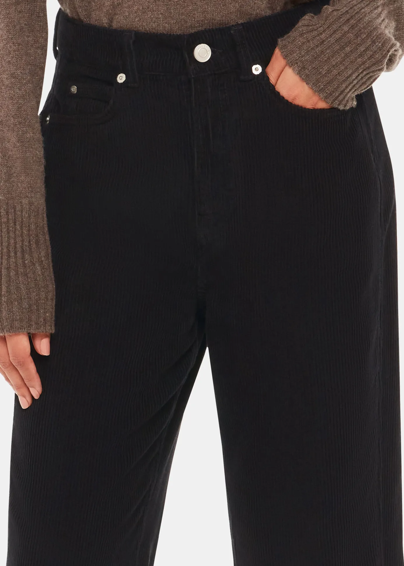 Black High Waist Cord Barrel Jean